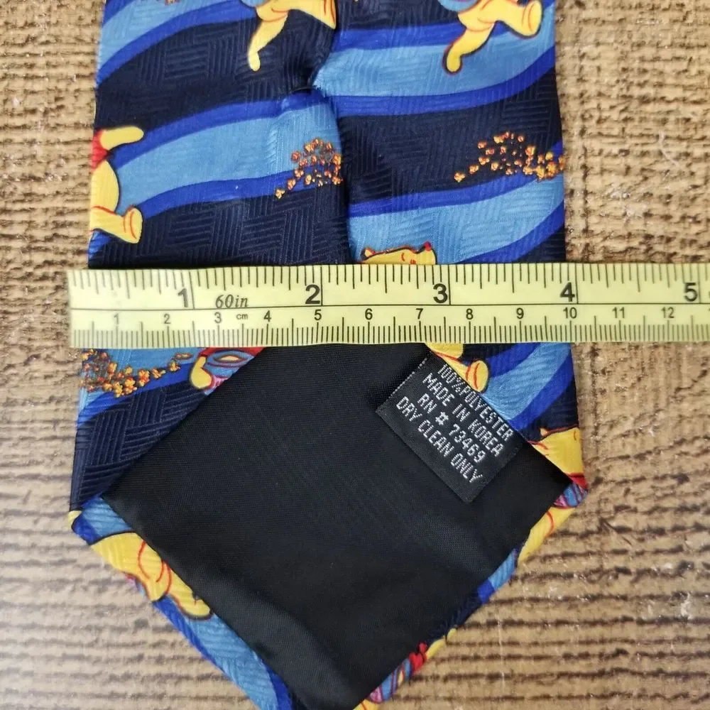 Winnie The Pooh Running Honey Vase Tie Disney Blue Made in Korea Disney